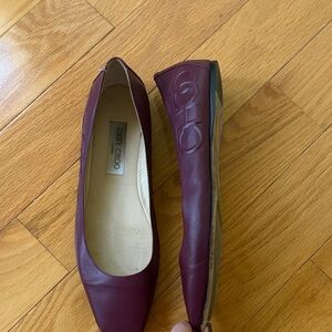 Jimmy Choo Deep Red Leather Flats